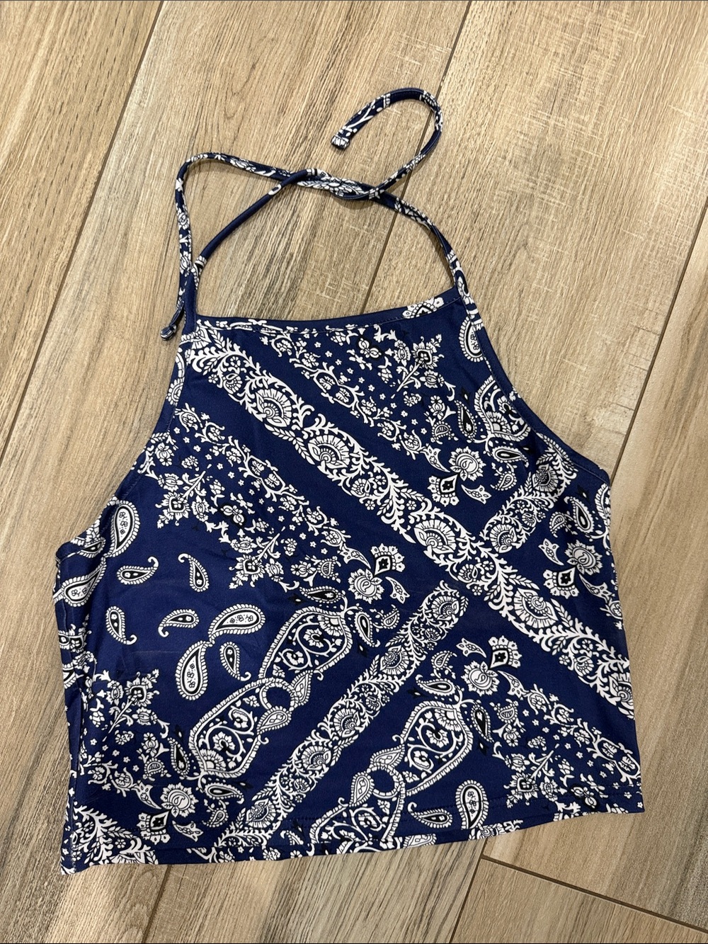 ROMWE Navy Blue Paisley Halter Camisole